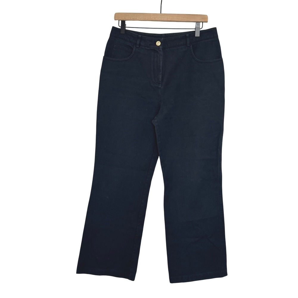 St. John Sport Black Straight Leg Pants Gold Hardware High Rise Cotton Stretch